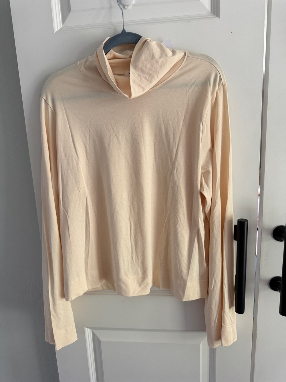Women’s Long-Sleeve Lightweight Turtleneck Top in Light Beige